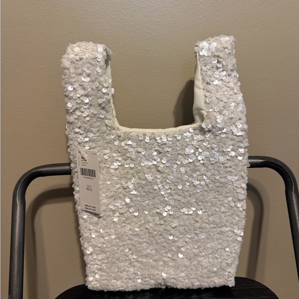 Paillette White Sequin Bag By Anthropologie NWT